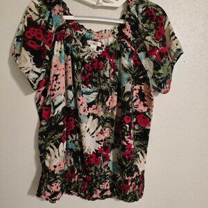 Cato Woman's Multicolor Patterned Drop Waist Pullover Blouse Top Size L Tropical